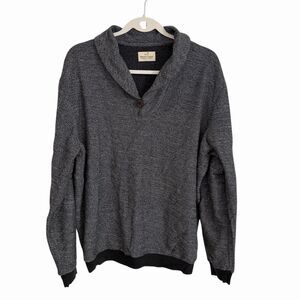Marine Layer Sweater Mens XL Gray Black Shawl Cowl Collar Button Pullover